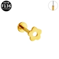 Piercing labret de flor dorada en titanio de grado médico ASTM F136 para oreja - Estilo de Flor Hueca Dorado (G23LAP220-G1206051)