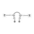 Ασημένιο βιομηχανικό piercing από ατσάλι με κρεμαστά αράχνης και ιστού με πέτρες AB - Στυλ Μενταγιόν Ιστός Αράχνης (IN24121102-1)