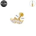 Labret de titanio dorado con circonitas marquesa en abanico y base trasera plana - Estilo de Abanico de 4 Piedras Dorado (G23LAP206-G1008123)