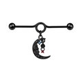 Black industrial barbell piercing with crescent moon pendant and bat detail - Moon Bat Style (IN241222702-1)