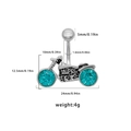 Detail showing dimensions of silver motorcycle navel ring with blue crystals - Lake Blue