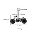 Detailed dimensions of a stainless steel motorcycle belly ring with black gems - Black