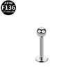 F136 titanium labret sieraad met zilveren metalen bal voor kraakbeen piercing - Gladde Bal Stijl (G23LAE101-S1208) / Zilver