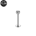 Gepolijste F136 titanium labret piercing met platte achterkant en bolvormig design - Gladde Bal Stijl (G23LAE101-S1210) / Zilver