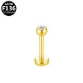 Gouden ASTM F136 titanium labret sieraad met een ronde fonkelende heldere zirkoon - Strass Stijl (G23LAE103-G1208) / Goud