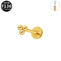 Piercing labret trinity in titanio dorato G23 con retro piatto e perno a pressione - Stile Trinità (G23LAP319-G)