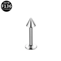 ASTM F136 titanium labret sieraad met zilveren kegelvormige punt en platte basis - Kegel Stijl (G23LAE228-S1212) / Zilver
