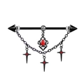 Black gothic industrial barbell piercing with red stone spider and cross charms - Spider & Cross Chain Style (IN24122801-5)