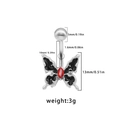 Detailed view of silver butterfly navel ring with black enamel wings and red gemstone - Enamel Butterfly Style (BR24122601-1)