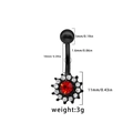 Detail of black sunflower navel ring with red center stone and white crystals inlay - Black Sunflower Style (BR24122601-2)