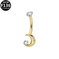 Gouden titanium F136 navelpiercing met maan en fonkelende ronde zirkoonstenen - Maan Stijl (G23BRI367-G) / Goud