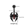 Detailed view of black spider belly ring with red gems and size measurements info - Red Gem Spider Style (BR24122601-3)