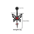 Detail of black butterfly belly ring with red heart gem and hanging cross pendant - Butterfly Pendant Cross Style (BR24122601-4)