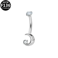 ASTM F136 titanium navelpiercing met gebogen staafje en zirkonia halve maan - Maan Stijl (G23BRI367-S) / Zilver