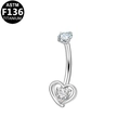 F136 titanium navelpiercing met een zilveren hartvormig frame en glanzende zirkonia steen - Hart Stijl (G23BRI368-S)