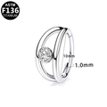 G23 Titan Piercing-Ring mit klarem Zirkon und polierter Oberfläche in Silber 1.0x10mm - Silber Doppelreif Einzelstrass Stil (G23NR008-S1010058)