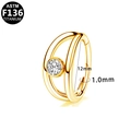 Goldener Titan-Piercingring mit Zirkonia für Nase und Ohr, 12mm Innendurchmesser - Goldene Doppelreif Einzelstrass Stil (G23NR008-G1012061)
