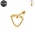 Golden ASTM F136 titanium internally threaded labret stud with curved chain link - Three-Bead Arch Chain Style (G23LAI386-G) / Gold