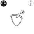 F136 Titanium internal thread labret stud with decorative chain and bead charms - Three-Bead Arch Chain Style (G23LAI386-S) / Silver