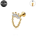 ASTM F136 titanium flat back labret with golden marquise zirconia and hanging chain - Marquise Fan Chain Style (G23LAI389-G)