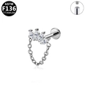 Titanium F136 labret stud with marquise zirconia fan and hanging chain detail - Marquise Fan Chain Style (G23LAI389-S)