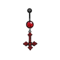 Gothic black stainless steel belly ring featuring red crystal and inverted cross pendant - Red Rhinestone Inverted Cross (BR24122503-1)