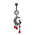 Black moon and cat belly button ring with vibrant red teardrop gemstone accents - Black Cat Moon Red Teardrop (BR24122503-2)