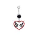 Piercing ombelico cuore gotico argento con zircone nero e pietre rosse - Mano Scheletro Cuore (BR24122503-4)
