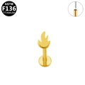 Golden flame G23 titanium labret stud with internal thread and flat back piercing - Flame Shape Style (G23LAP223-G) / Gold