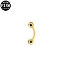 Golden G23 titanium curved barbell piercing for eyebrow and ear with mirror finish - 1.2x6x3mm / Gold