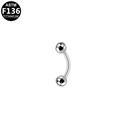 Internal thread curved barbell eyebrow ring made of silver ASTM F136 titanium metal - 1.2x6x3mm / Silver