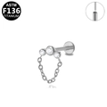 ASTM F136 titanium labret stud featuring a three-zircon cluster and fine metal chain - Triple Rhinestone Chain Style (G23LAP522-S)