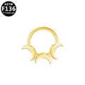 Anello per setto in titanio F136 con tripla luna e zircone quadrato finitura oro - Design Tripla Luna Oro (G23NR528-G)