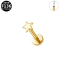 Piercing labret en titane F136 avec étoile dorée et système de filetage interne - Étoile (Or)
