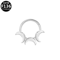 Septum clicker in titanio ASTM F136 con tre ciondoli a luna d'argento - Design Tripla Luna Argento (G23NR528-S)