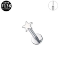 Piercing labret étoile en titane ASTM F136 avec filetage interne et base plate lisse - Étoile (Argent)