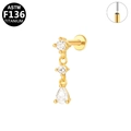 Gold ASTM F136 titanium stud with triple marquise and round zircon chain design - Gold Vertical 3-Stone (G23LAP496-G1208113)