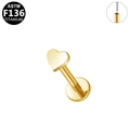 Piercing labret coeur doré en titane ASTM F136 avec dos plat et filetage interne précis - Forme de Cœur (Or)
