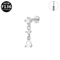 G23 titanium labret stud with marquise zirconia stones and chain link dangle - Silver Vertical 3-Stone (G23LAP496-S1208108)