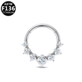 Titanium clicker nose ring featuring seven graduated square white cubic zirconia stones - 1.2mm Gauge/10mm Inner Diameter / Silver Square Rhinestones-10mm (G23NR531-S1210)