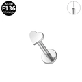 Clou d'oreille coeur en titane ASTM F136 argenté avec filetage interne et dos plat - Forme de Cœur (Argent)