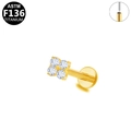 Golden G23 titanium labret stud featuring a 4-petal flower design with clear zircon gems - Four-petal Flower Style-Gold (G23LAP215-G120803)