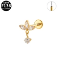 G23 titanium marquise zircon chain earring in gold finish with flat back post - Gold Marquise Fan Dangle (G23LAP516-G1208113)