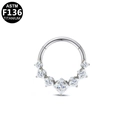 ASTM F136 Titanium clicker nose ring with seven square-cut white zircons in silver finish - 1.2mm Gauge/8mm Inner Diameter / Silver Square Rhinestones-8mm (G23NR531-S1208)