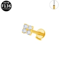 Golden F136 titanium labret earring with clover-shaped clear zircon stones - Flower Style-Gold (G23LAP215-G120804)