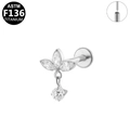 ASTM F136 titanium marquise zircon chain labret stud with internal threading - Silver Marquise Fan Dangle (G23LAP516-S1208108)