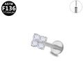 ASTM F136 titanium piercing stud featuring a four-leaf clover zircon flower design - Flower Style-Silver (G23LAP215-S120804)