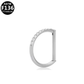 Silver G23 titanium D-ring clicker featuring a row of shimmering cubic zirconia - D-Shape Zircon Style (G23NR338-S-1208055)