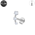 ASTM F136 titanium labret piercing featuring three graduated round zircon stones - Three-stone Curved Style-Silver (G23LAP217-S)