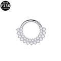 G23 titanium double row zircon clicker ring for nose and ear piercings in silver finish - Silver Double Row Style (G23NR331-S1210)